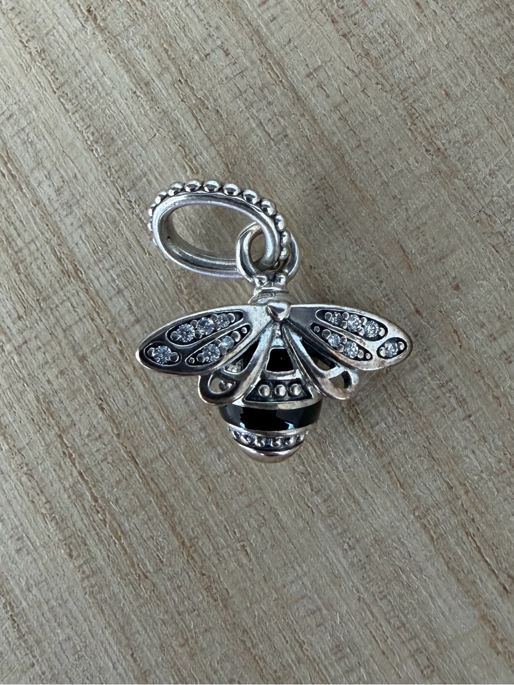 Pandora Sparkling Bee Black Enamel Sterling Silver Dangle Charm